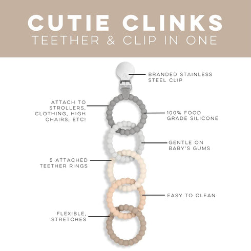 Ryan & Rose Cutie Clinks Attachable Teether Chew Toy for Babies, Neutral Color