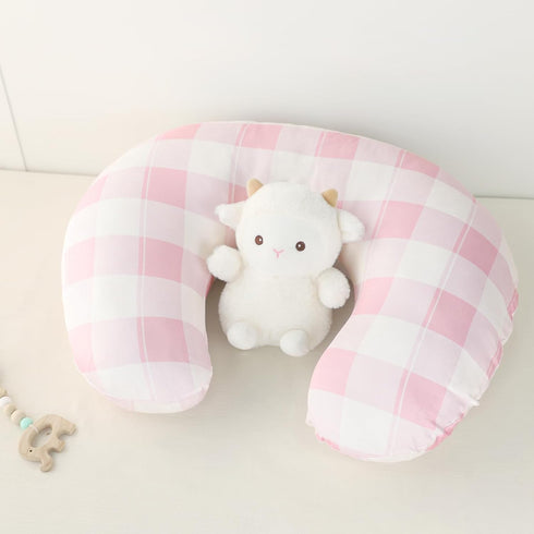 Set Pink Checkered Fitted Crib Sheets & Nursing Pillow Cover for Baby Boys and Girls