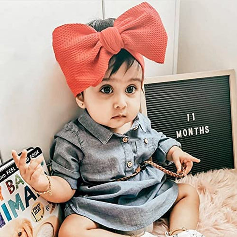 KIDOCHEESE Big Bows Baby Girl Headbands with Bows, Elastics Nylon Hairbands, Oversized Head Wraps, Large Hair Bow