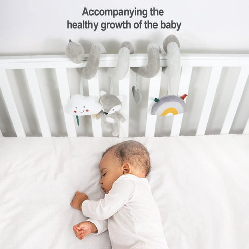 Baby Car Seat Toys, Infant Activity Spiral Plush Hanging Stroller Toys with Squeaker and teether for Car Seat Stroller