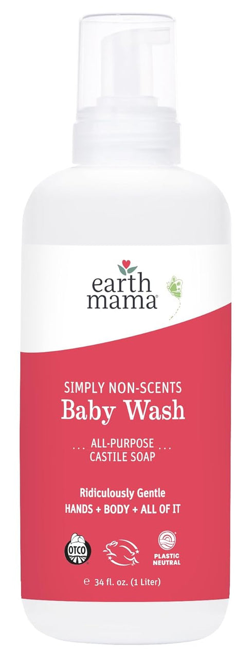Earth Mama Simply Non-Scents Baby Wash Foaming Hand Soap, Organic All-Purpose Fragrance Free Body Wash, 34floz