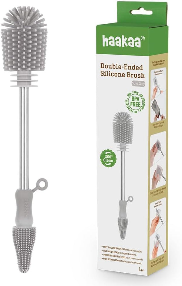 Haakaa Silicone Cleaning Brush Kit, Household Cleaning Brushes for Bottles and Crevices, Food-Grade Silicone,