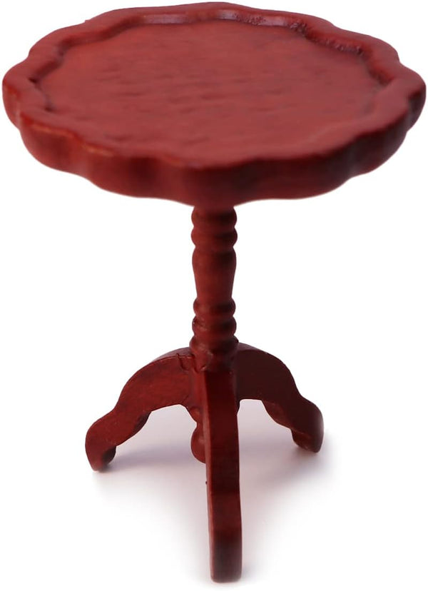 Miniature Dollhouse End Table, 1:12 Scale Wooden Round Side Tea Table for Living Room Decoration