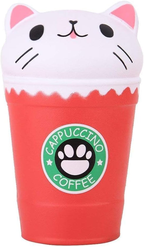Anboor 5.3" Soft Squishys Food Toy - Kawaii Cat Coffee Cup for Kids and Adults, Collection Stress Relief Toy