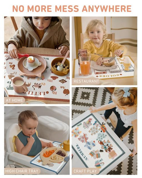 60 Pack 12" 18" 4 Babebay Disposable Placemats for Baby, Sticky Toddler Placemat for Restaurants, Dining Table, Party