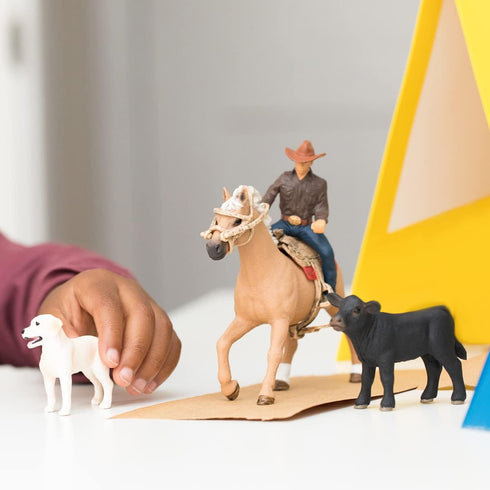 Schleich Farm World Rodeo Calf Adventure Playset, Cowboy Rider Figurine with Horse, Cow, and Dog, 6-Piece Set