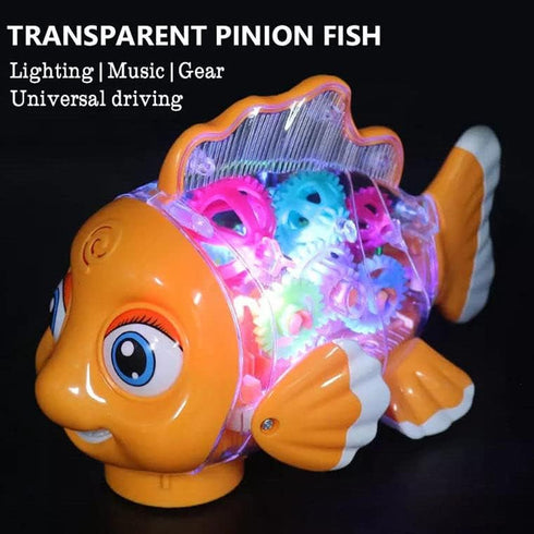 Nenekal Transparent Electric Gear Gold Fish Toddler Toys - Music & Lights with Bump and Go Technology for Babies Tummy