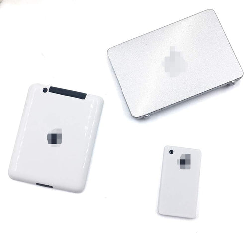 3 Pack Mini Dollhouse Laptop, Tablet, and Smartphone Accessories for 1/6 1/12 Miniatures, Silver
