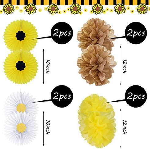 33 Pieces Sunflower Party Supplies, Happy Birthday Banner, Big Cake Topper, Yellow Sunflower Cupcake Topper, Garland