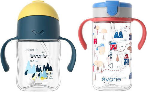 Evorie Tritan 7 Oz Weighted Straw Sippy Cup for Baby and 10 Oz