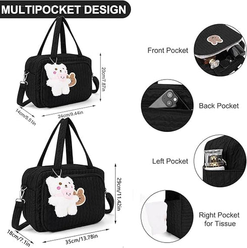 Lushandy Baby Diaper Bag Tote, Mom Bag Cute Crossbody Diaper Bags Baby Travel Bags for Girl Paaleras Para Bebe (Black