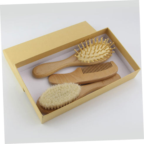 Set Baby Shampoo Brush Comb Newborn Hair Kit Soft Wool Brush Wooden Comb Grooming Supplies Non-Slip Design