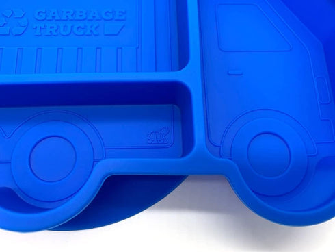 Garbage Truck Kids Plate Suction for Baby and Toddler, Divided Dinnerware Set, Blue