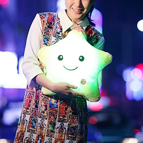 Creative Twinkle Glowing Stars Shape Plush Throw Pillow, LED Night Light Pillow Cushions Stuffed Toys Gifts for Kids,