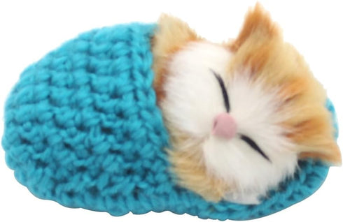 4Pcs Mini Kitten in Shoe Doll Toy, Sleeping Cat in Slipper with Meows Sounds Decor Hand Toy Gift for Kids