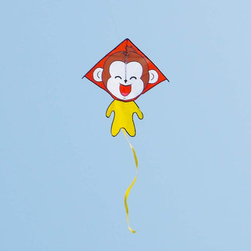 Besra Cute Monkey Kite, Single Line Easy to Fly Animal Nylon Diamond Kite with Handle & Strings for Kids and Adults