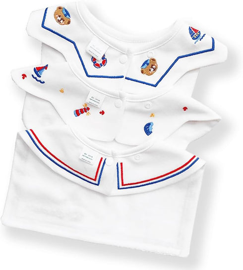 Sailor Baby Bibs 3 Pack, 360° Rotate Pure Cotton Muslin Bibs for Teething and Drooling, Adjustable with Snaps