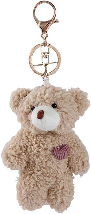 Brown Bear Pink Heart Keychain, Soft Cotton DIY Keychain, Crafts Stuffed Animals, Car Accessories