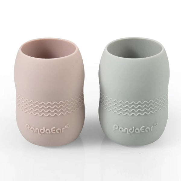 PandaEar 100% Tiny Silicone Drinking Training Cup for Baby and Toddler (2 Pack, Pink/Grey)