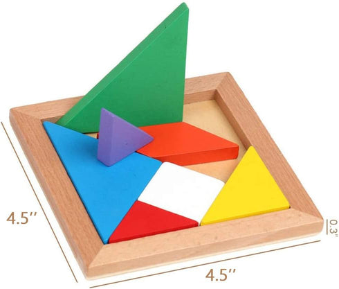3 Otters Wooden Tangrams Puzzles, 4 Pack Educational Shapes Puzzle Toys for Kids and Adults, STEM Montessori Wood Toy