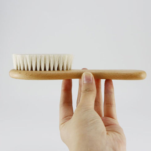 Set 2 Abaodam Hair Washing Brush and Scalp Massage Comb for Newborns with Soft Wool Bristles and Wooden Handle