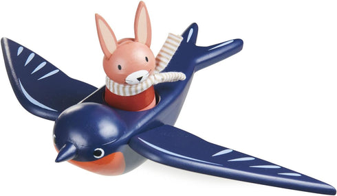 3+ Tender Leaf Toys - Swifty Bird - Solid Wood Bird Toy with Removeable Bunny Character - Open-Ended Play Toy