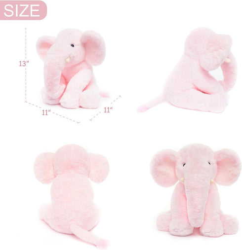 13" Pink Elephant Stuffed Animal, Plush Toy for Kids, Baby Shower, Bedtime, Birthday Gift