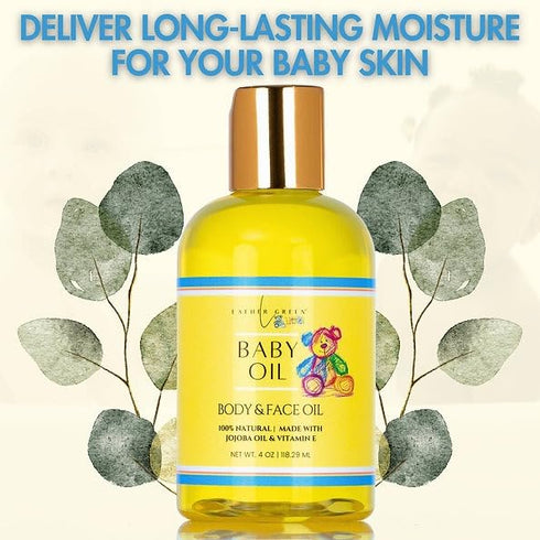 Lather Green 4 oz Gentle Embrace Baby Oil - Hydrating & Soothing for Sensitive Skin
