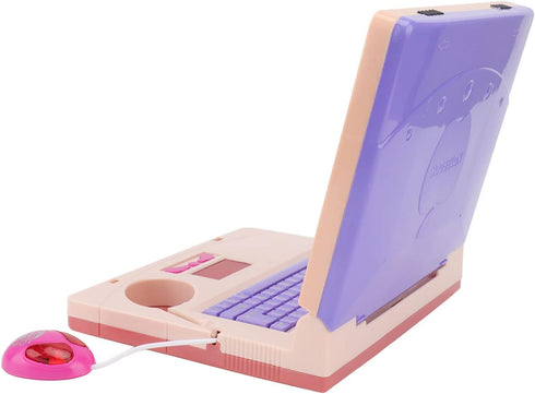 Kids Learning Laptop, Electronic Educational Computer Simulation Music for Early Learning, Pink Non Retractable Mouse