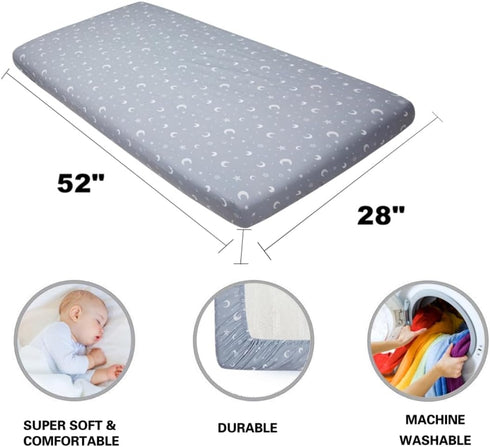 FIGEPO 4 Pack Set Star and Moon Neutral Unisex Fitted Baby Sheets for Baby Boys or Girls (Crib Sheets)