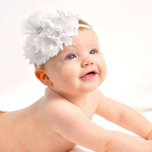 My Lello Shabby Fabric Flower Cluster Headbands for Baby Girls and Toddlers - Stretchy Elastic