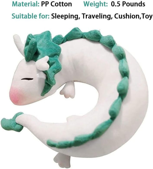 Dragon Neck Pillow - Cute Haku Anime Plush Doll Toy with Sleeping Eye Mask for Kids Travel Gift