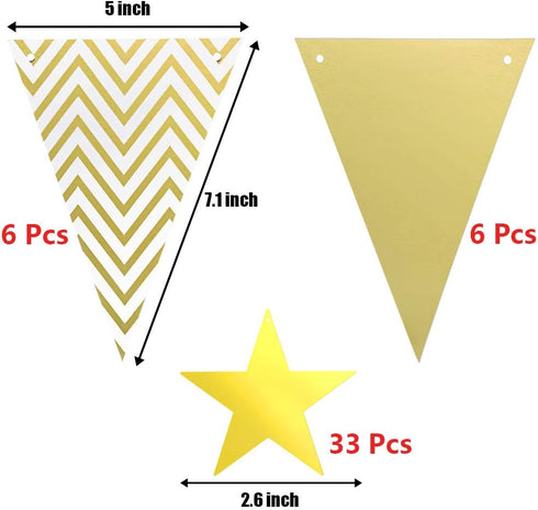 Gold Glitter Graduation Banner - We Will Miss You and Triangle Flag Banners for Farewell Party Decorations