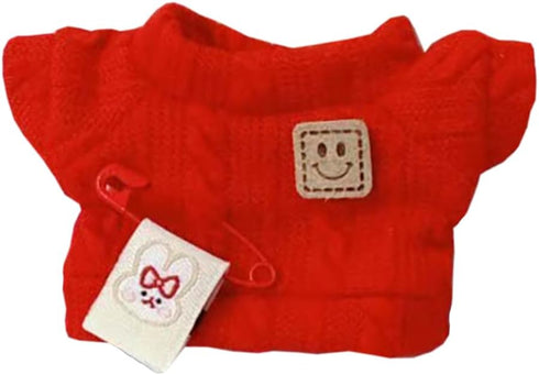 niannyyhouse 10cm Plush Doll Clothes, Cartoon Pattern Knit Sweater Accessories (Red)