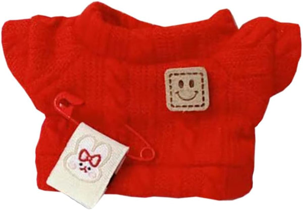 niannyyhouse 10cm Plush Doll Clothes, Cartoon Pattern Knit Sweater Accessories (Red)