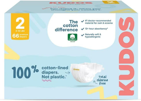 Generic Kudos Chlorine Free Premium Diapers, Cotton-Lined, (Size 2, 66 Count)