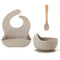 Ginbear Baby Bowls with Suction, Silicone Bibs, Baby Feeding Spoons, Baby Led Weaning Supplies, Almond, Ages 6 Months+