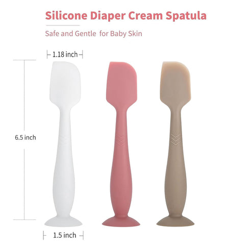 3 Pack Baby Diaper Cream Spatula Applicator, Soft Silicone Brush with Suction Cup Base (White, Red, Gray)