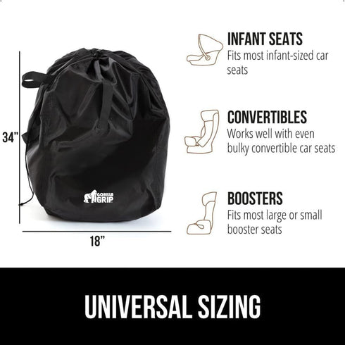 Gorilla Grip Car Seat Travel Bag, Water Dirt Tear Resistant, Easy Carry Padded Backpack Cover for Airplane, Black