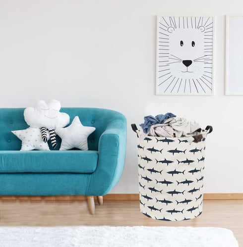 Kids Laundry Hamper, Canvas Shark Hamper Collapsible Storage Baskets for Boys Room Decor (Shark)