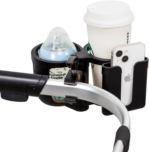 Universal Cup Holder with Clips, Large Caliber Designed Holder for 2 Cups, Stroller Milk Bottle Drink Holder