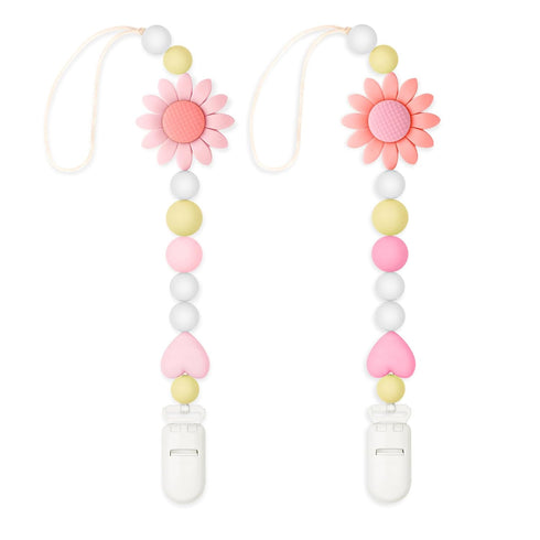 LSTRAGY Silicone Pacifier Clip, 2 Pack Pacifier Holder for Boys and Girls, Adorable
