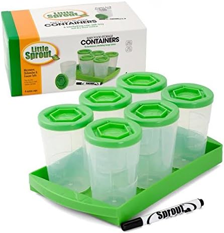 Sprout Cups 6 Pack 4oz Baby Food Storage Containers with Write What You Want Lids, - Reusable, Stackable, Leakproof