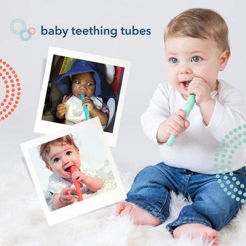 Baby Teething Tubes - Made in The USA, Soft & Durable Infant Toys, 7 Inches, Pink, Food Safe & Easy to Clean