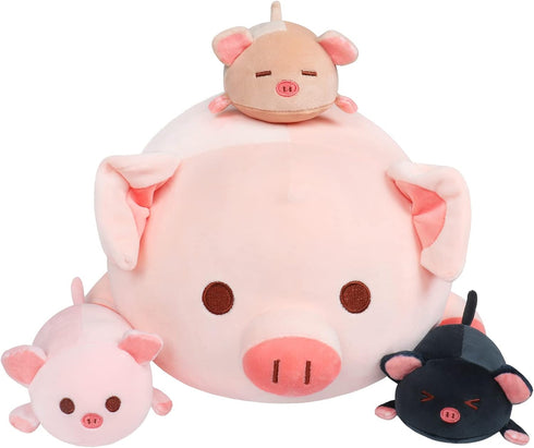 Achwishap Pig Stuffed Animal Mommy 19.6 with 3 Pig Babies Plush,4 PCS