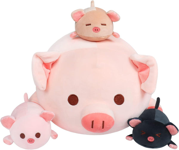 Achwishap Pig Stuffed Animal Mommy 19.6 with 3 Pig Babies Plush,4 PCS