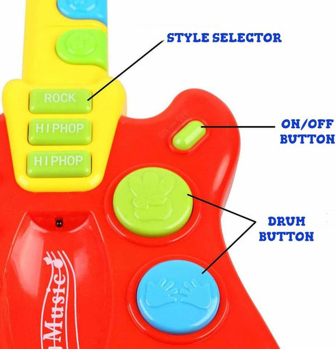 Dimple Kids Handheld Musical Electronic Toy Guitar for Children Plays Music, Rock, Drum & Electric Sounds Best Toy