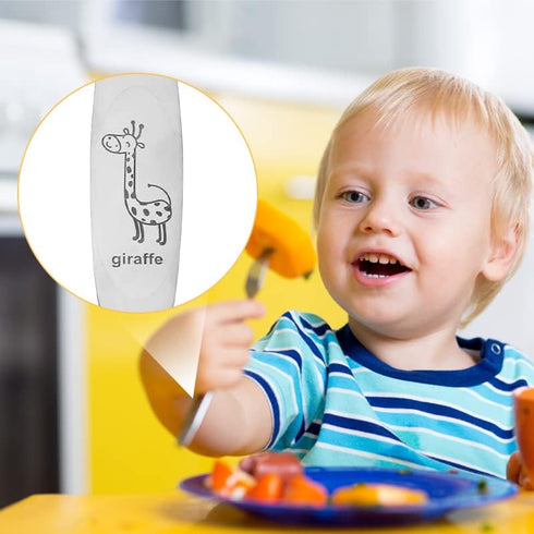 4 Piece Stainless Steel Toddler Utensil Set, Safe Kid Silverware Set for Self Feeding, Cartoon Toddler Forks and