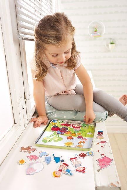 HABA Peter and Pauline's Farm Magnetic Game with 4 Background Scenes in Storage Tin