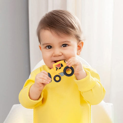 Set 3 (Bulldozer) Baby Food Grade Silicone Carrier Vehicle Teether Toy with Pacifier Clip Holder,Teething Toys Gift